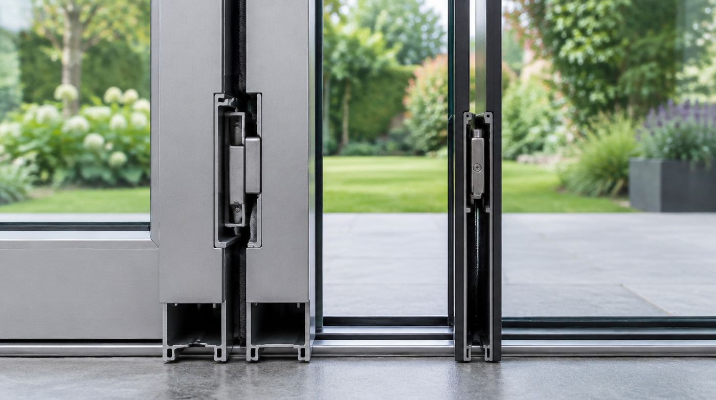 A wide conventional sliding door interlock beside a very slim one, shown for comparison